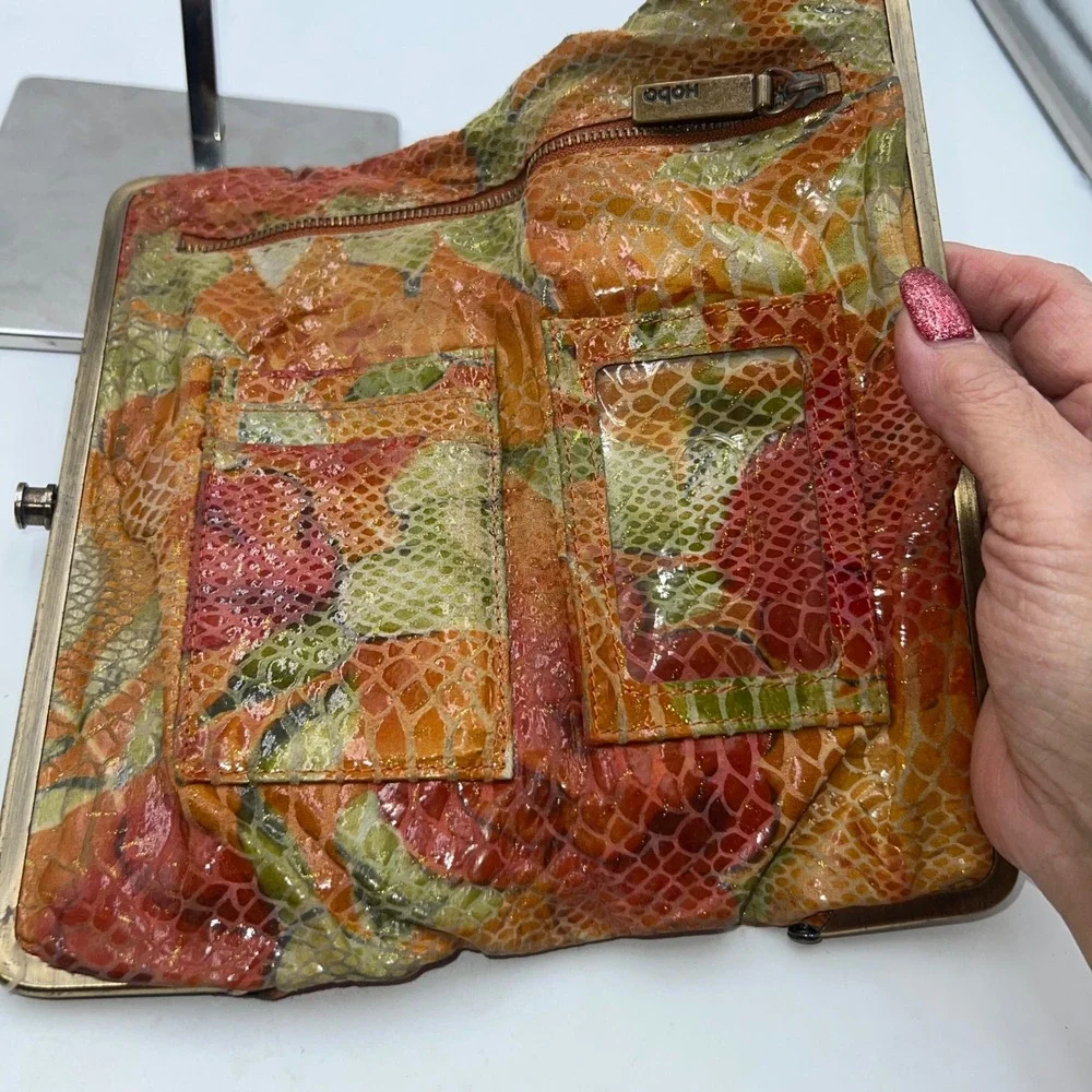 Hobo Clutch Wallet Snakeskin Print Leather Kisslock Closure